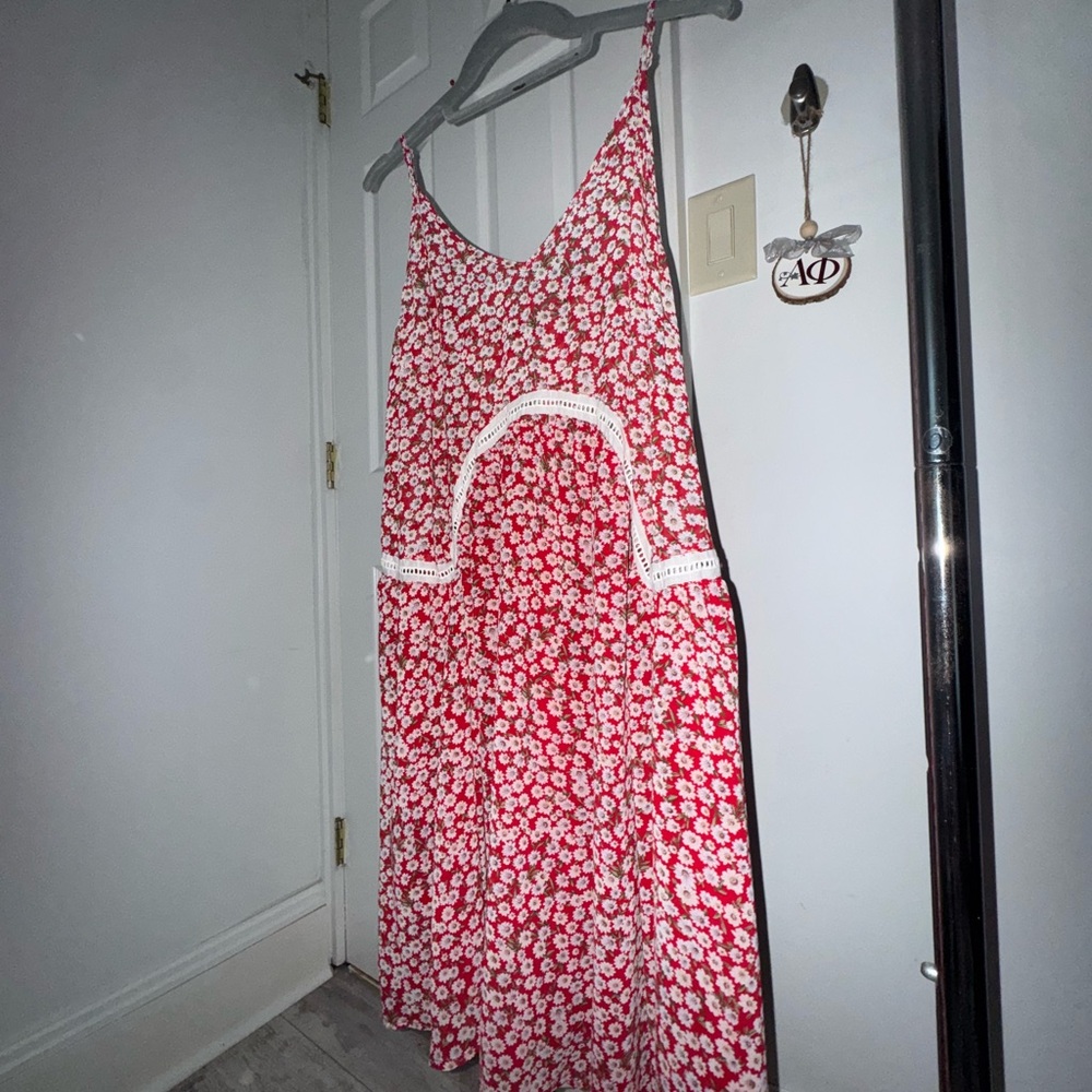 Sheilay USA M Red Floral Sleeveless Dress
